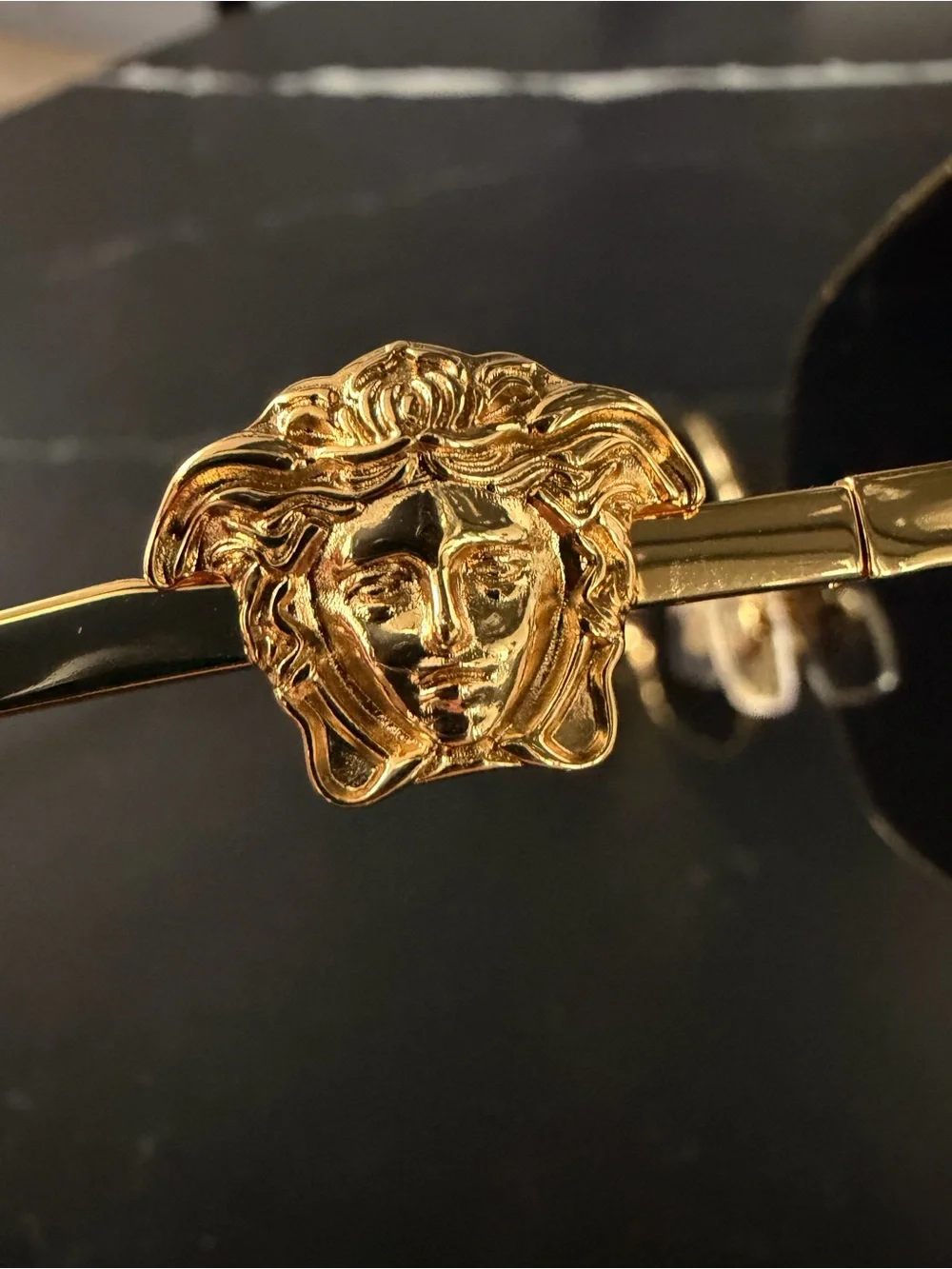 Versace Gold Metal Frame Sunglasses with Dark Brown Lenses